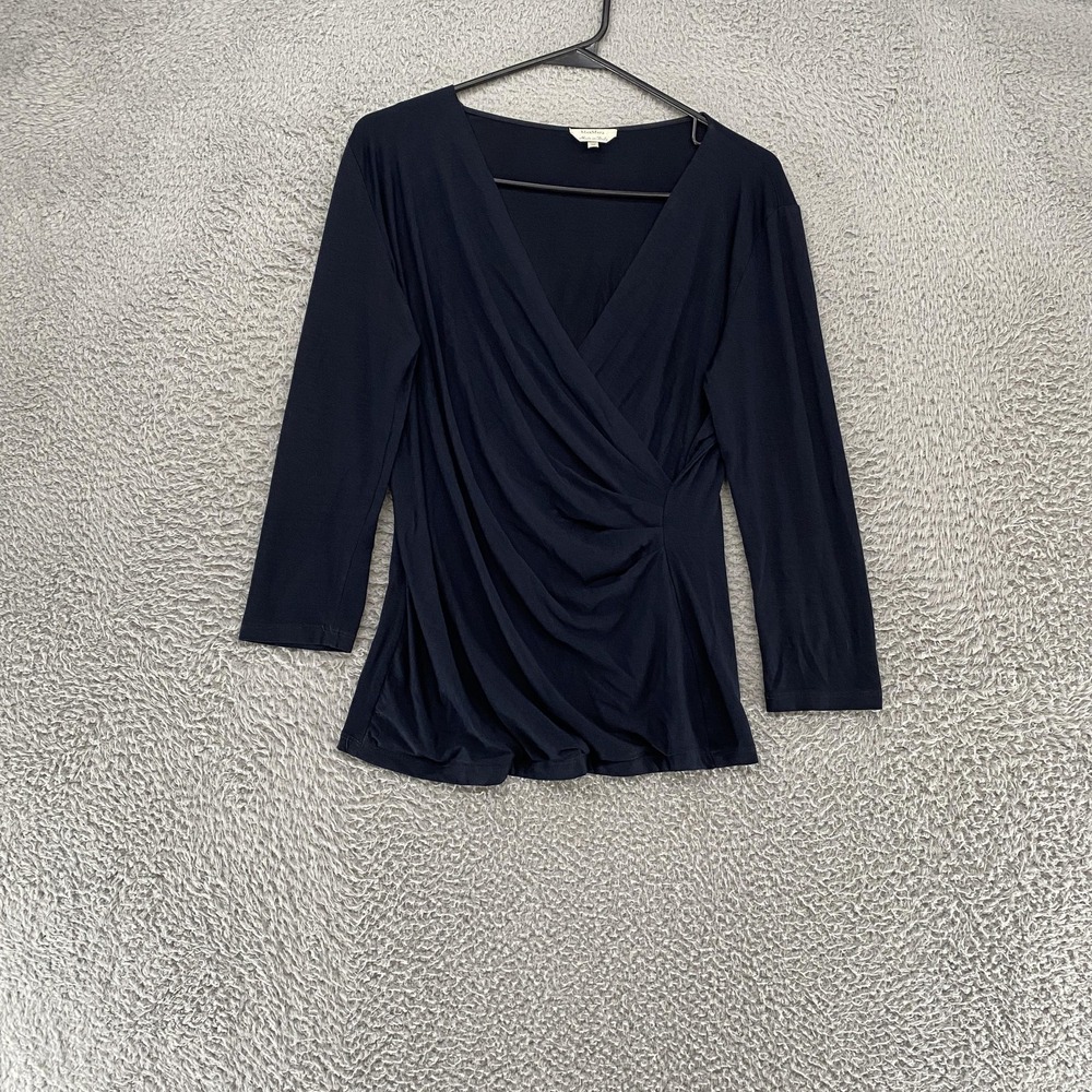 MaxMara Shirt Womens‎ Medium Navy Wrap Y2K Draped 3/4 Sleeve Made in Italy
